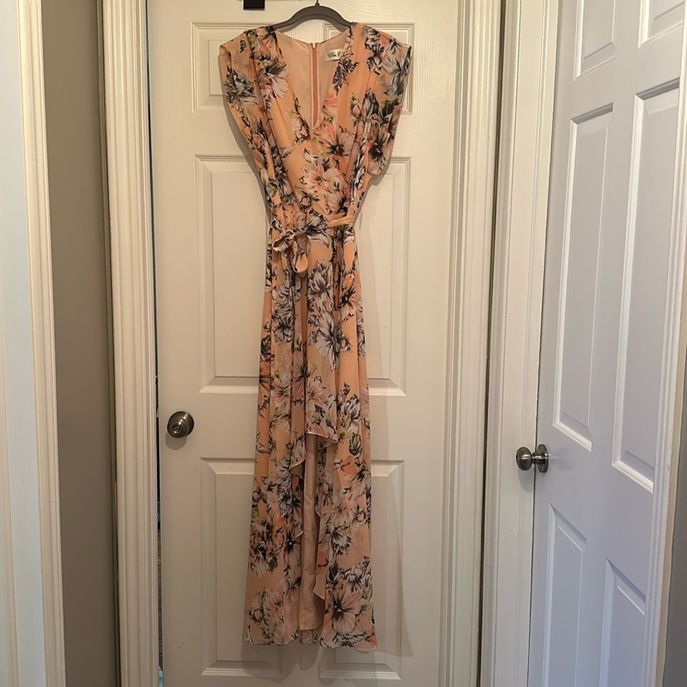 Eliza J floral ruffle high/low maxi dress size 14 blush